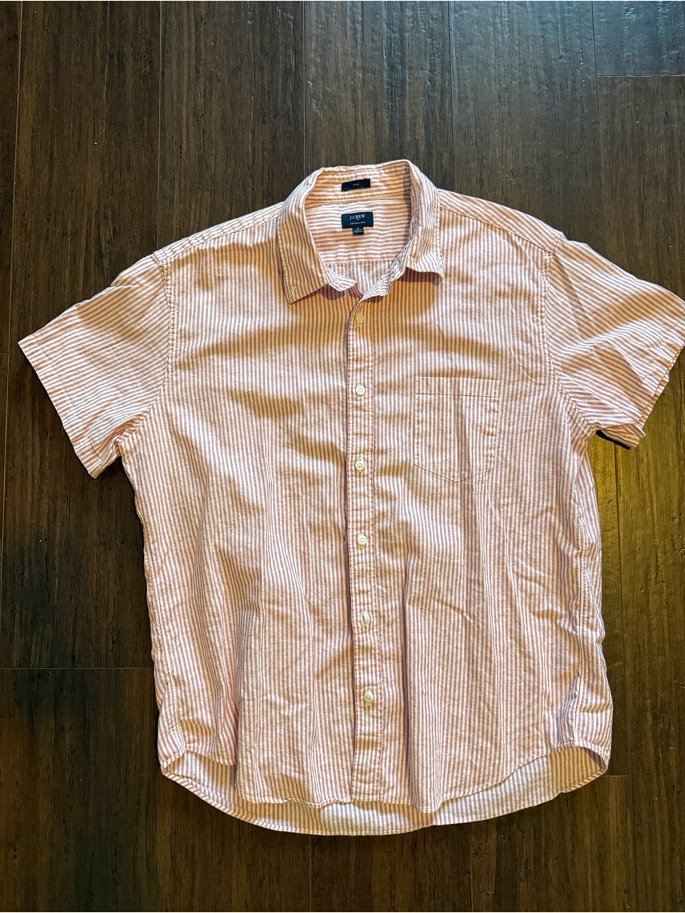 Men’s J Crew Button-Up Short Sleeve Shirt - Pink Stripe